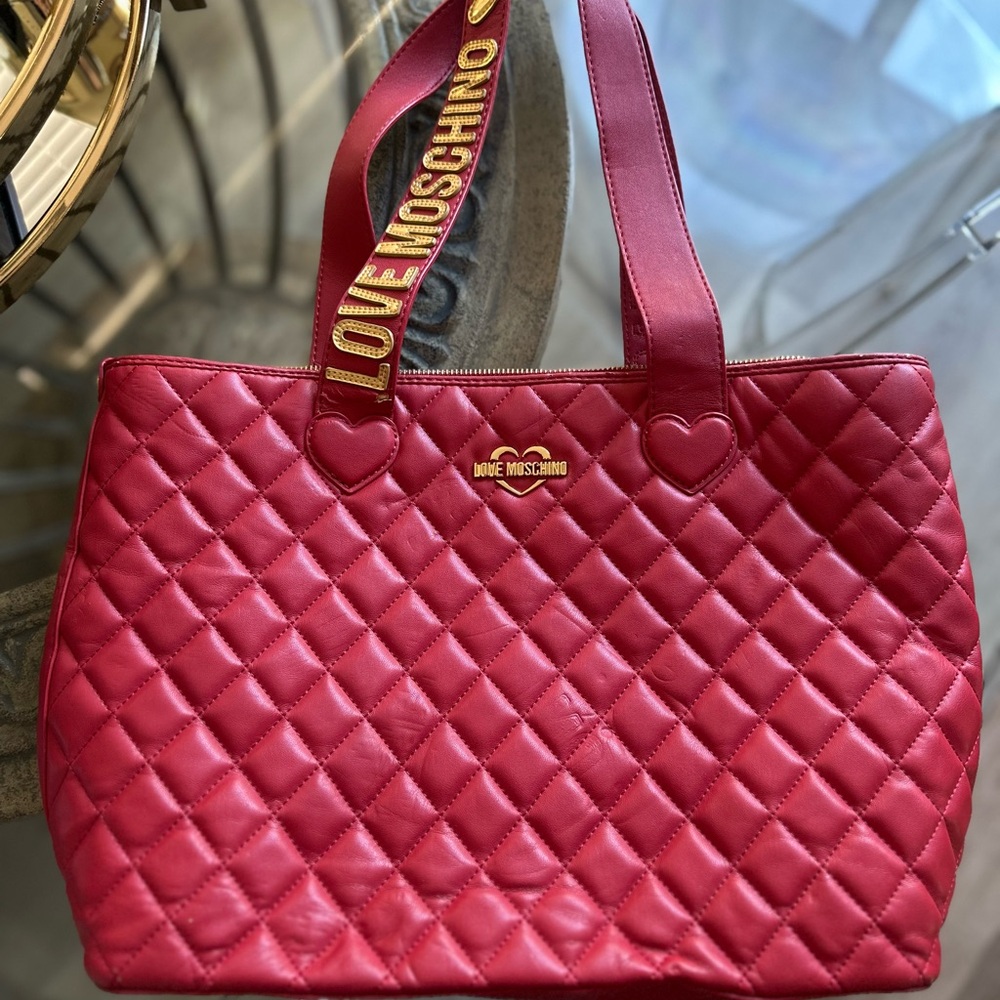 Love Moschino Red Quilted Tote Bag